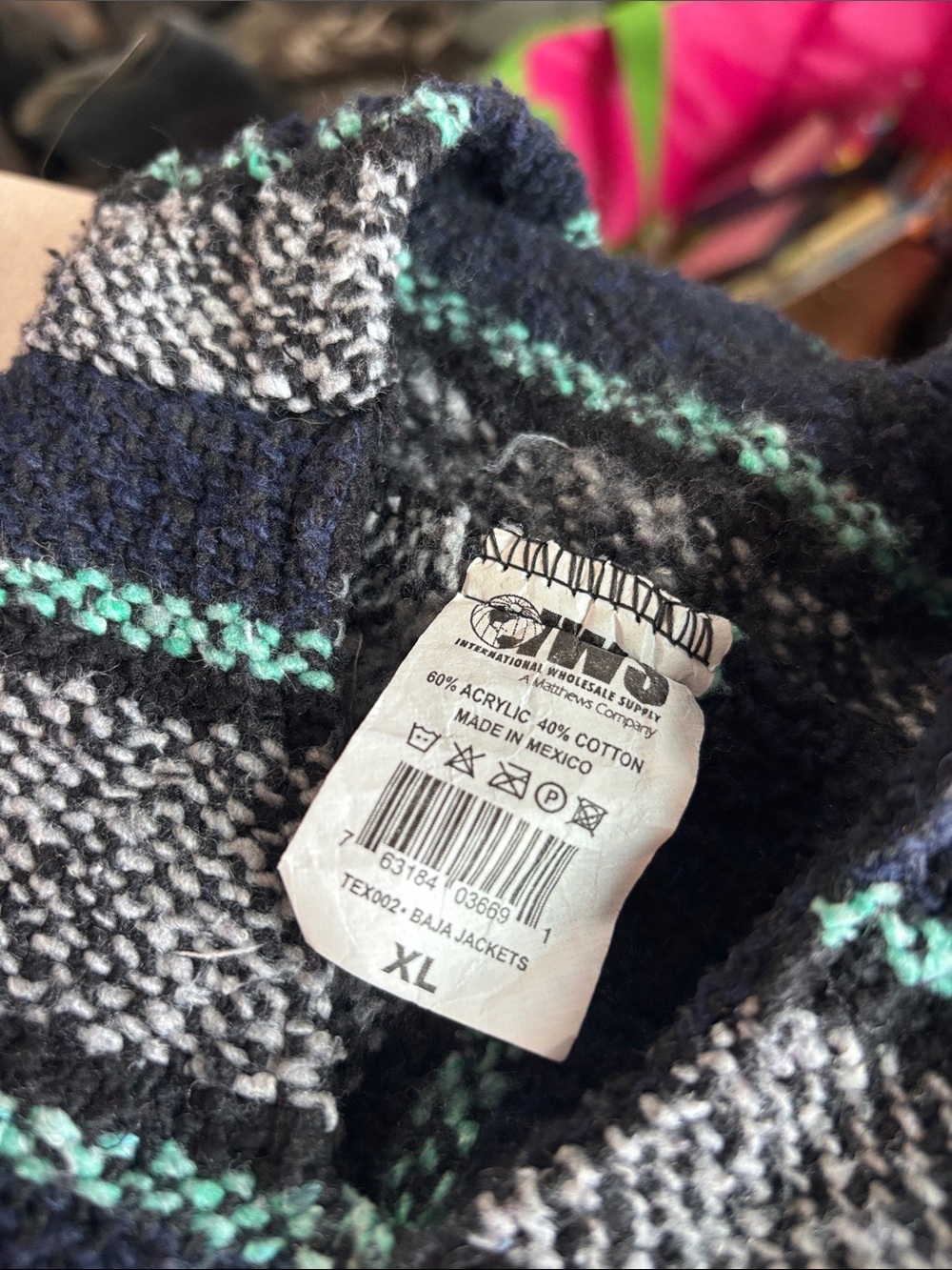 Mexican Baja hoodie/ Blue & Turquoise Striped/ IWS